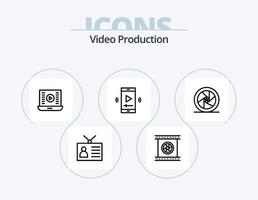 Videoproduktionslinie Icon Pack 5 Icon Design. professionelle kamera. Handykamera. Video-Player-App. Camcorder. Superheld vektor