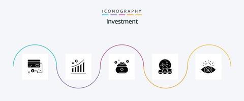 investering glyf 5 ikon packa Inklusive tid. investering. statistisk. företag. spara vektor