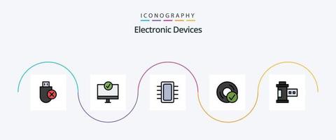 enheter linje fylld platt 5 ikon packa Inklusive enheter. datorer. grej. hårdvara. enheter vektor