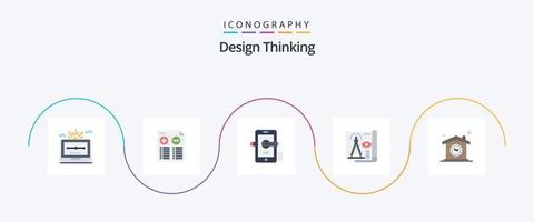 Design Thinking Flat 5 Icon Pack inklusive Papier. dokumentieren. Minus. Design. Zeichnung vektor