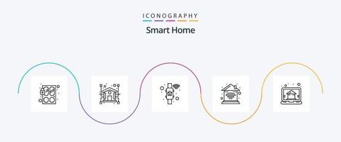 smart Hem linje 5 ikon packa Inklusive wifi. fast egendom. nätverk. Hem. Hem vektor