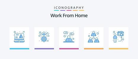 Arbeit von zu Hause aus Blue 5 Icon Pack inklusive Teilen. Treffen. Verwaltung. Zusammenarbeit. Kommunikation. kreatives Symboldesign vektor