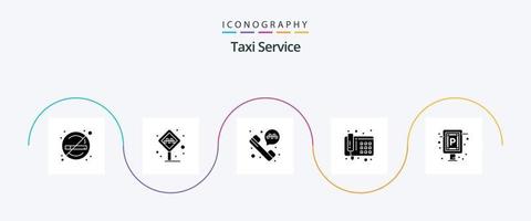 Taxiservice Glyph 5 Icon Pack inklusive Schild. Wagen. Taxistand. Telefon. Kommunikation vektor