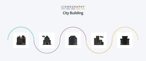 City Building Line gefüllt Flat 5 Icon Pack inklusive. Wohnung. Stadt vektor