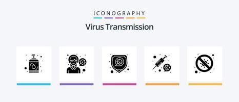 Virusübertragung Glyphe 5 Icon Pack inklusive Diagnose. Impfung. Krankheit. Spritze. Coronavirus. kreatives Symboldesign vektor