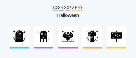 halloween glyf 5 ikon packa Inklusive grav. korsa. spöke. kyrkogård. halloween. kreativ ikoner design vektor