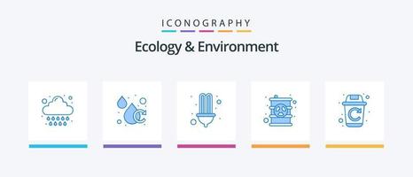 ekologi och miljö blå 5 ikon packa Inklusive återvinna. olja. elektrisk. radioaktiv. kärn. kreativ ikoner design vektor