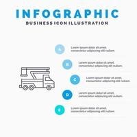 kran lastbil hiss lyft transport linje ikon med 5 steg presentation infographics bakgrund vektor