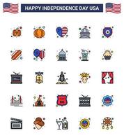 USA Lycklig oberoende dag piktogram uppsättning av 25 enkel platt fylld rader av varmkorv tecken hus stjärna skydda redigerbar USA dag vektor design element