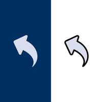Pfeil nach oben zurück Symbole flach und Linie gefüllt Symbolsatz Vektor blauen Hintergrund