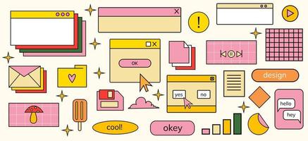 gammal pc fönster uppsättning i de vaporwave stil 90-tal. spel gammal pc estetisk. retro användare interface.retro spel element. 1990 vibrafon. retro dator estetisk vektor
