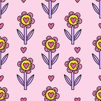 rosa sömlös mönster med blommor och hjärtan. klotter hjärta omslag papper för hjärtans dag. romantisk sömlös bakgrund för Semester dekor. söt klotter illustration. kärlek och romantisk begrepp vektor