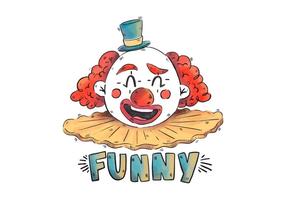 Lächelnder Weinlese-Zirkus-Clown mit rotem Haar und blauem Hut vektor