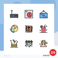 Stock Vector Icon Pack mit 9 Zeilenzeichen und Symbolen für E-Book-Open-Monitoring-Daten editierbare Vektordesign-Elemente