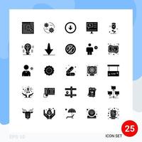 solides Glyphenpaket mit 25 universellen Symbolen für Video-Multimedia-Pfeilmedien nach unten bearbeitbare Vektordesign-Elemente vektor