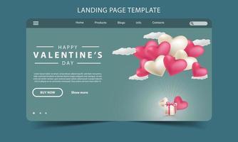 Valentinstag flache Zielseite mit Valentinstag 2023 auf trendigem Hintergrund und Homepage der Website vektor