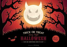 Halloween Vector Scary Night Poster med ond Moon