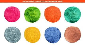 uppsättning av 8 Flerfärgad vattenfärg hand dragen cirklar bakgrund för logotyp, emblem isolerat på vit bakgrund vektor