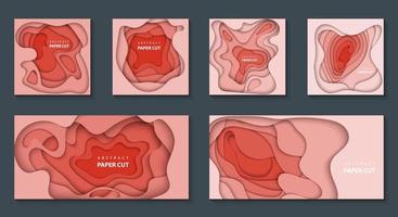 Vektorset mit 6 trendigen pastellkorallenfarbenen Hintergründen mit Verlaufspapierschnittformen. 3D abstrakter Papierstil, Design-Layout für Präsentationen, Flyer, Poster, Drucke, Dekoration, Broschüre. vektor