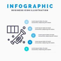 Messing Horn Instrument Musik Trompete Liniensymbol mit 5 Schritten Präsentation Infografiken Hintergrund vektor