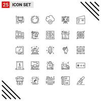Stock Vector Icon Pack mit 25 Zeilenzeichen und Symbolen für Pay Debit Data Credit Projector editierbare Vektordesign-Elemente