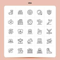 Umriss 25 USA Icon Set Vektor Line Style Design schwarze Icons Set lineare Piktogramm Pack Web und mobile Geschäftsideen Design Vektor Illustration