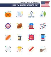 Usa Happy Independence DayPiktogrammsatz von 16 einfachen Wohnungen von Zeichenpolizei Sport amerikanische Feder editierbare Usa-Tag-Vektordesign-Elemente vektor