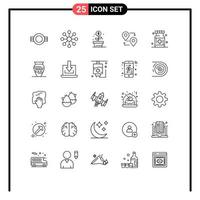 Aktienvektor-Icon-Pack mit 25 Zeilenzeichen und Symbolen für Gesundheitsreisen-Einnahmen-Zeiger-Standort editierbare Vektordesign-Elemente vektor