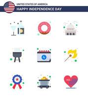 Stock Vector Icon Pack von American Day 9 Zeilenzeichen und Symbolen für Kalender Cook Gebäude Grill weiß editierbare Usa Day Vektor Design Elemente