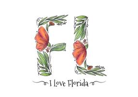 Florida akvarell löv och blomma Lettering Vector