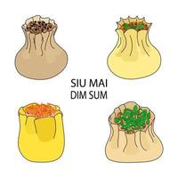 siu mai dämpa belopp ångad klimpar uppsättning vektor illustration