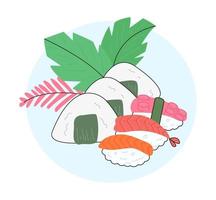 Sushi-Set aus verschiedenen Nigiri und Onigiri mit Oktopus und Lachs vektor