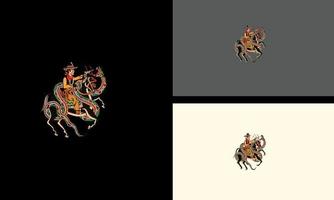 Cowboy-Pferd und große Schlange Vektorgrafiken Design vektor
