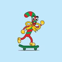 Maskottchen Weihnachten Zeichentrickfigur Vektordesign. illustrationscharakter klettern das skateboard hinauf vektor