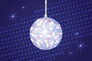 skinande disko boll på mörk blå bakgrund. lysande färgrik disco boll. natt klubb fest Utrustning. lysande spegel boll vektor