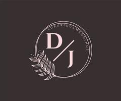 dj initialer brev bröllop monogram logotyper mall, hand dragen modern minimalistisk och blommig mallar för inbjudan kort, spara de datum, elegant identitet. vektor