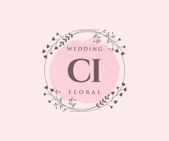 ci initials brief hochzeitsmonogramm logos vorlage, handgezeichnete moderne minimalistische und florale vorlagen für einladungskarten, save the date, elegante identität. vektor