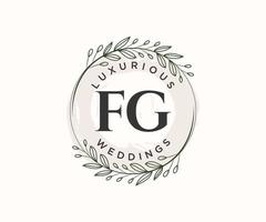 fg initialen brief hochzeit monogramm logos vorlage, handgezeichnete moderne minimalistische und florale vorlagen für einladungskarten, datum speichern, elegante identität. vektor