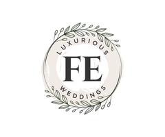 fe initialen brief hochzeit monogramm logos vorlage, handgezeichnete moderne minimalistische und florale vorlagen für einladungskarten, datum speichern, elegante identität. vektor