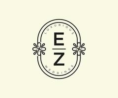 ez Initialen Brief Hochzeit Monogramm Logos Vorlage, handgezeichnete moderne minimalistische und florale Vorlagen für Einladungskarten, Datum speichern, elegante Identität. vektor