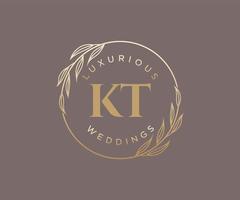 kt Initialen Brief Hochzeit Monogramm Logos Vorlage, handgezeichnete moderne minimalistische und florale Vorlagen für Einladungskarten, Datum speichern, elegante Identität. vektor