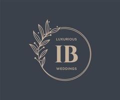 ib initialen brief hochzeit monogramm logos vorlage, handgezeichnete moderne minimalistische und florale vorlagen für einladungskarten, datum speichern, elegante identität. vektor