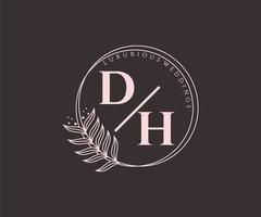 dh initialen brief hochzeitsmonogramm logos vorlage, handgezeichnete moderne minimalistische und florale vorlagen für einladungskarten, datum speichern, elegante identität. vektor