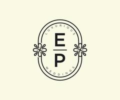 ep initialer brev bröllop monogram logotyper mall, hand dragen modern minimalistisk och blommig mallar för inbjudan kort, spara de datum, elegant identitet. vektor