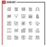 Stock Vector Icon Pack mit 25 Linienzeichen und Symbolen für die Anzeige von E-Commerce-Prozesskreisskalen editierbare Vektordesign-Elemente
