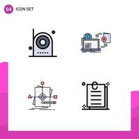 Piktogrammsatz aus 4 einfachen, gefüllten, flachen Farben der Kamera, die elektronische Online-Geschäfts-editierbare Vektordesign-Elemente veröffentlicht vektor