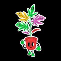 hampa blad. söt rolig ogräs marijuana blad. tecknad serie maskot karaktär. medicinsk cannabis, ogräs, marijuana karaktär begrepp vektor