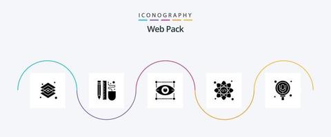 Web Pack Glyph 5 Icon Pack inklusive Suche. Atom. Bleistift. Netz. Entwerfen vektor