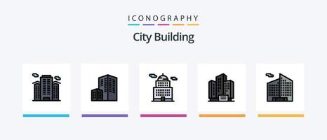 stad byggnad linje fylld 5 ikon packa Inklusive . hus. . kreativ ikoner design vektor