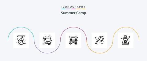 Summer Camp Line 5 Icon Pack inklusive Sommer. Spalter. Kochen. Camping. Axt vektor